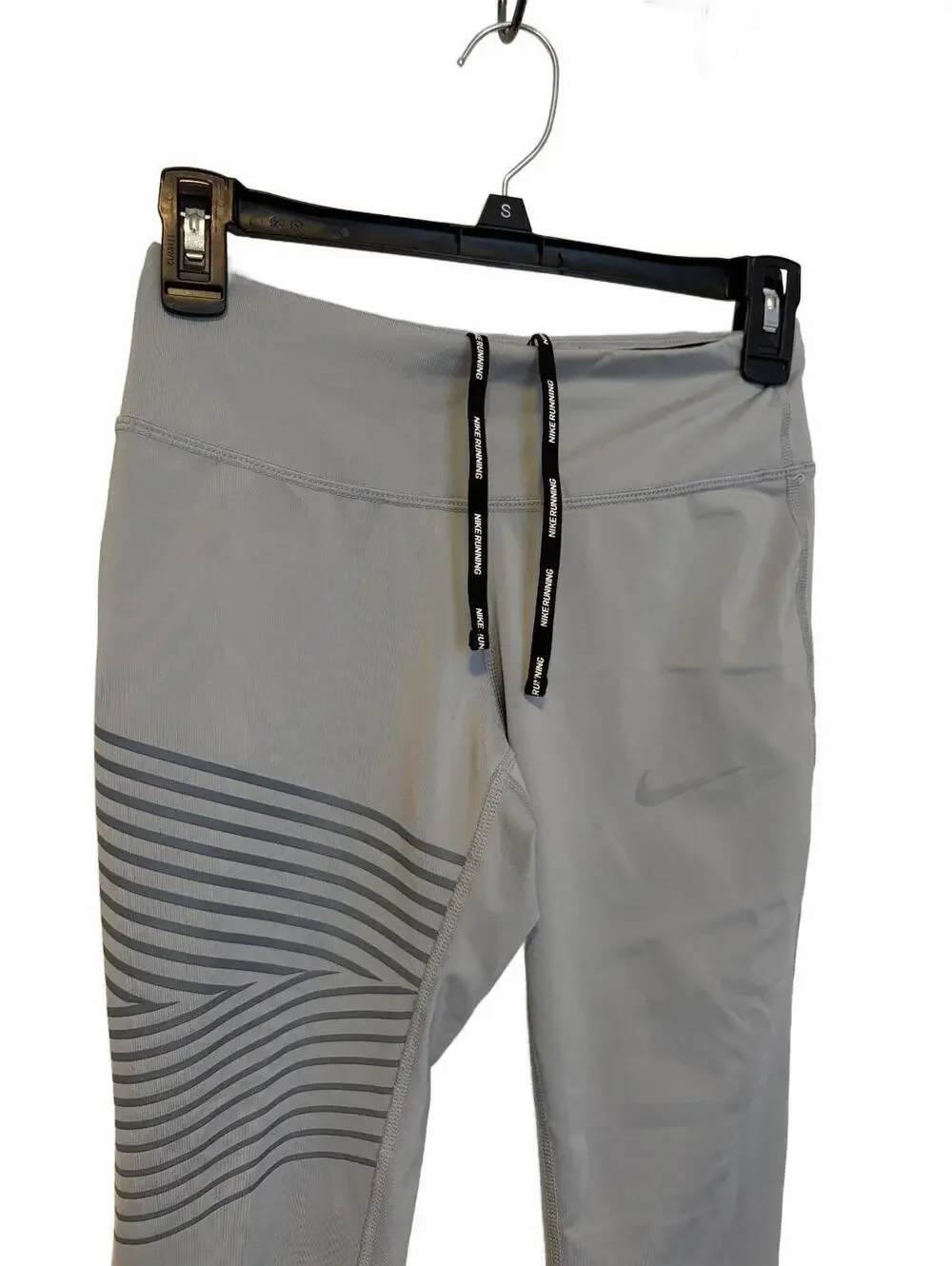 Nike Dri-FIT Gray Athletic Running Leggings with Striped Design, Size XS